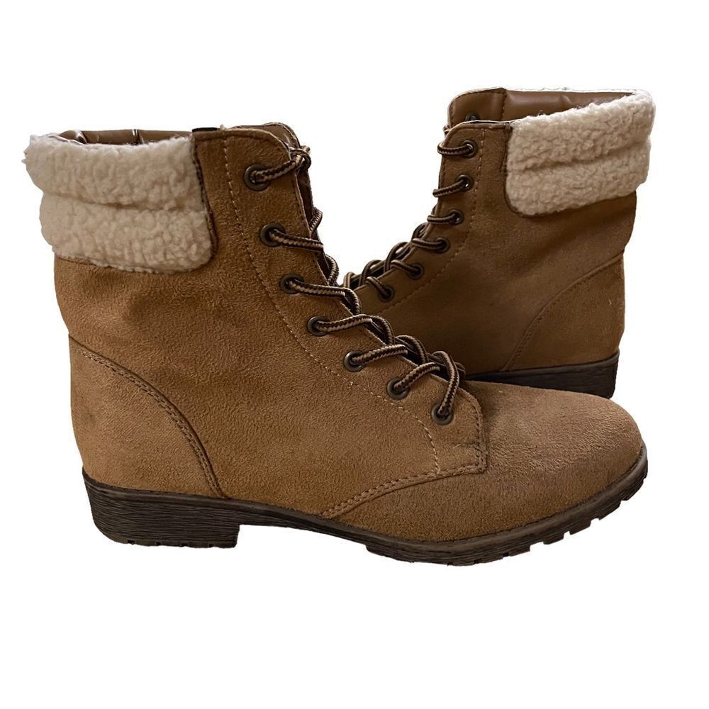 Bamboo ~ Tan Suede Boots with shearling accent ~ size 8